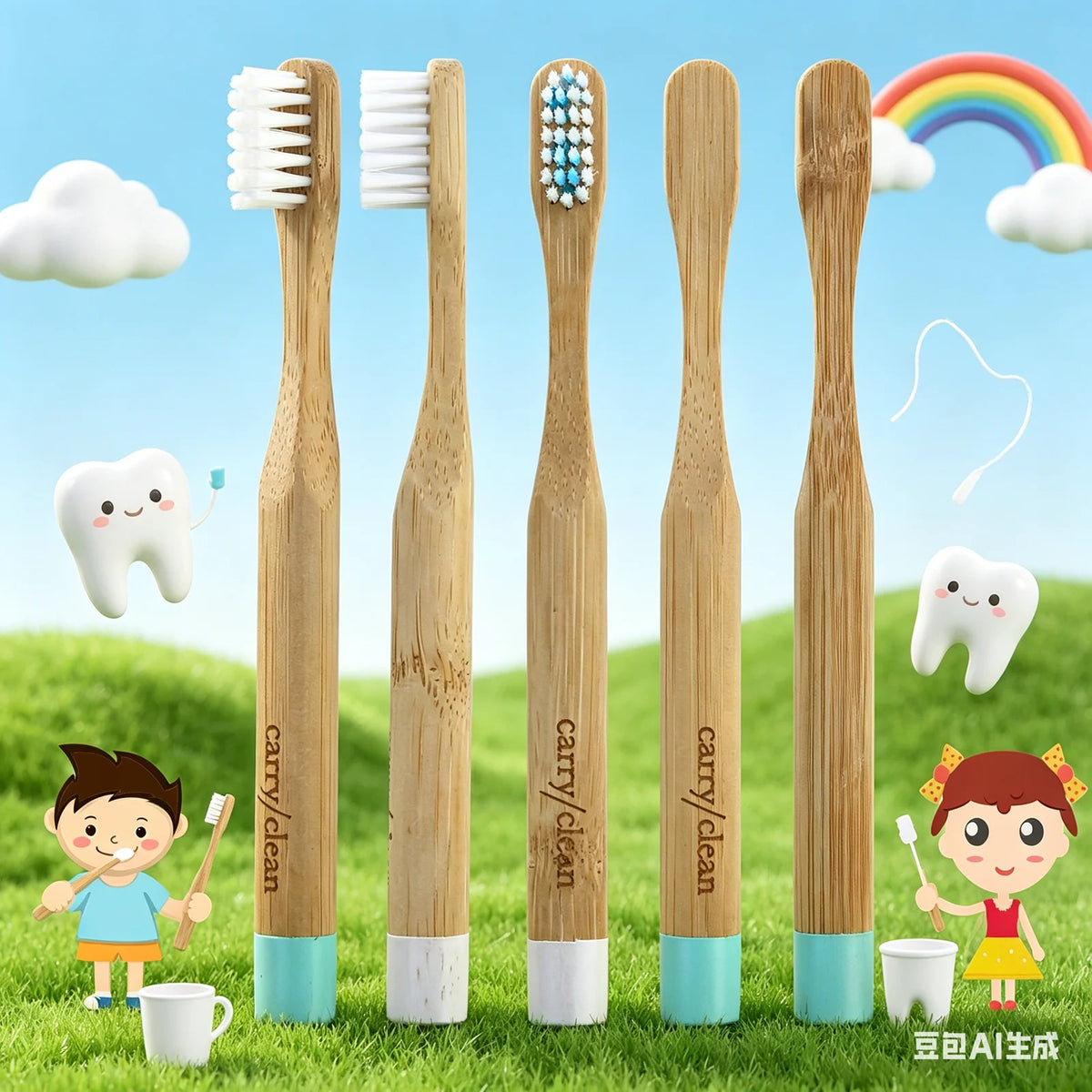 Round Handle Eco Organic Bamboo Toothbrush Biodegradable for Kids Soft Nylon 610 Bristles Cepillo De Diente