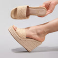 New Design Hemp Leisure 10CM Chunky Slope Heel Platform Sandal Bow Knot Straw Summer Holiday Ladies Platform Sandals
