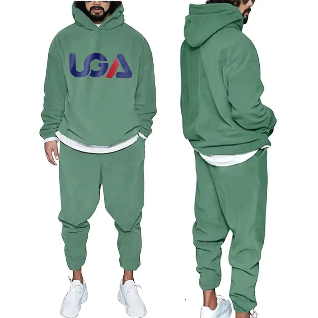 Men's Tracksuit Jogger Sportswear Casual Sweatshirts Sweatpants Streetwear Pullover Solid Color Fleece Sports Suit Men Sets