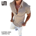 Liu Ming Hot Selling Summer Streetwear Men s Casual Solid Color Short Sleeve Turn Down Collar Button Tops Plus Size Shirt