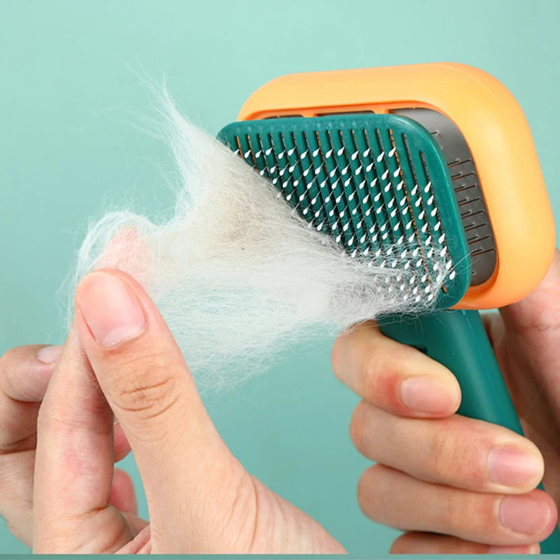 Self-Cleaning Cat Comb Slicker Brush Plastic Dog & Cat Hair Remover with Undercoat Tangled Hair Massager Boxed Pet Accessories