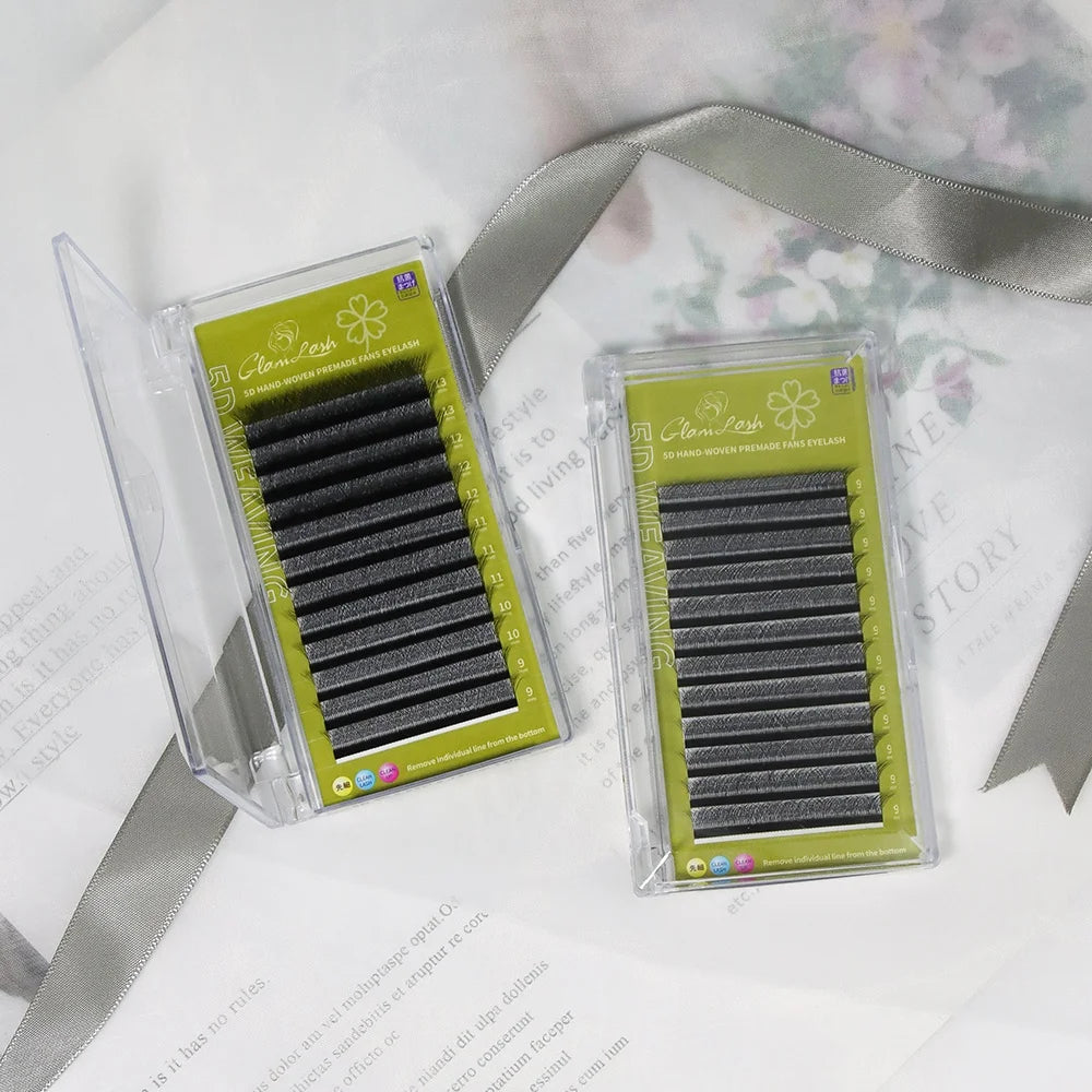 GLAMLASH 5D W Shape 0.07mm Russian Premade Volume Lashes Clover Bloom Handmade Fans Eyelash Extension
