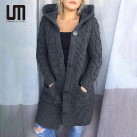 Liu Ming Autumn Winter Trends New Products Long Sleeve Women Hooded Thick Warm Knitted Cardigan Plus Size 5XL Sweater