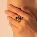 Wholesale 2023 New Non Tarnish 18K Gold Plated Stainless Steel Irregular Rings for Lady Luxury Black Face Zircon Stone Rings