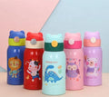 Back School Stainless Steel Insulated 600ml Water Bottle Straw Animal Design Cute Kids Travel Eco-Friendly 6-12 Hours Thermal