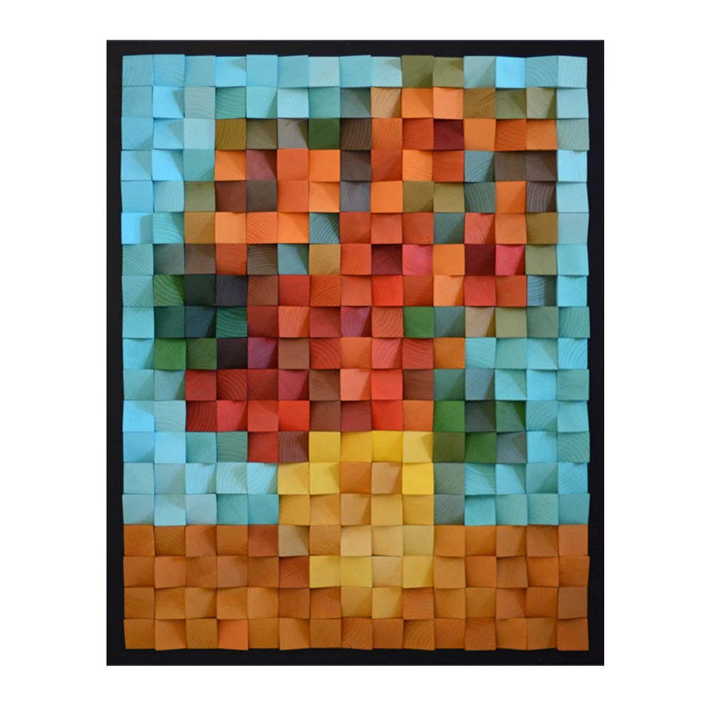 UNIART 3D Mosaic Pixel Flower Wood Sculpture Art Deco Design Wall Art Handcrafted Acoustic Sound Wall Decor for Hotel Hanging