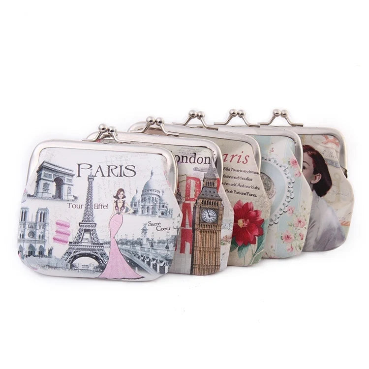 Vintage Coin Purse Kiss Lock Change Purse Wallets Promotional Custom Digital Print Womens PU Leather Mini Keychain Coin Purse