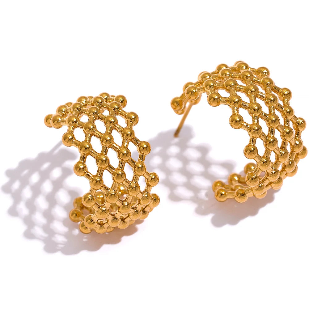 JINYOU 978 Korean Fashion Geometric Hollow Stainless Steel Chic Earrings 18K PVD Gold Plated Waterproof Charm Jewelry for Women