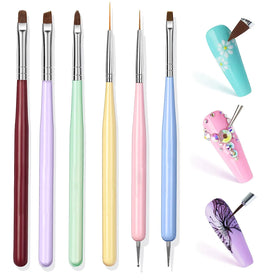YIJIAYI 6pcs Macaron Color Nail Art Brush Sets Aluminum Tube with Wooden Pole Promotional Wholesale Nylon Hair Brushes