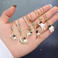 Cute Enamel Astronauts Space Pendant Couple Necklace Friendship Jewelry Star Stainless Steel Necklaces Gifts Women Girls