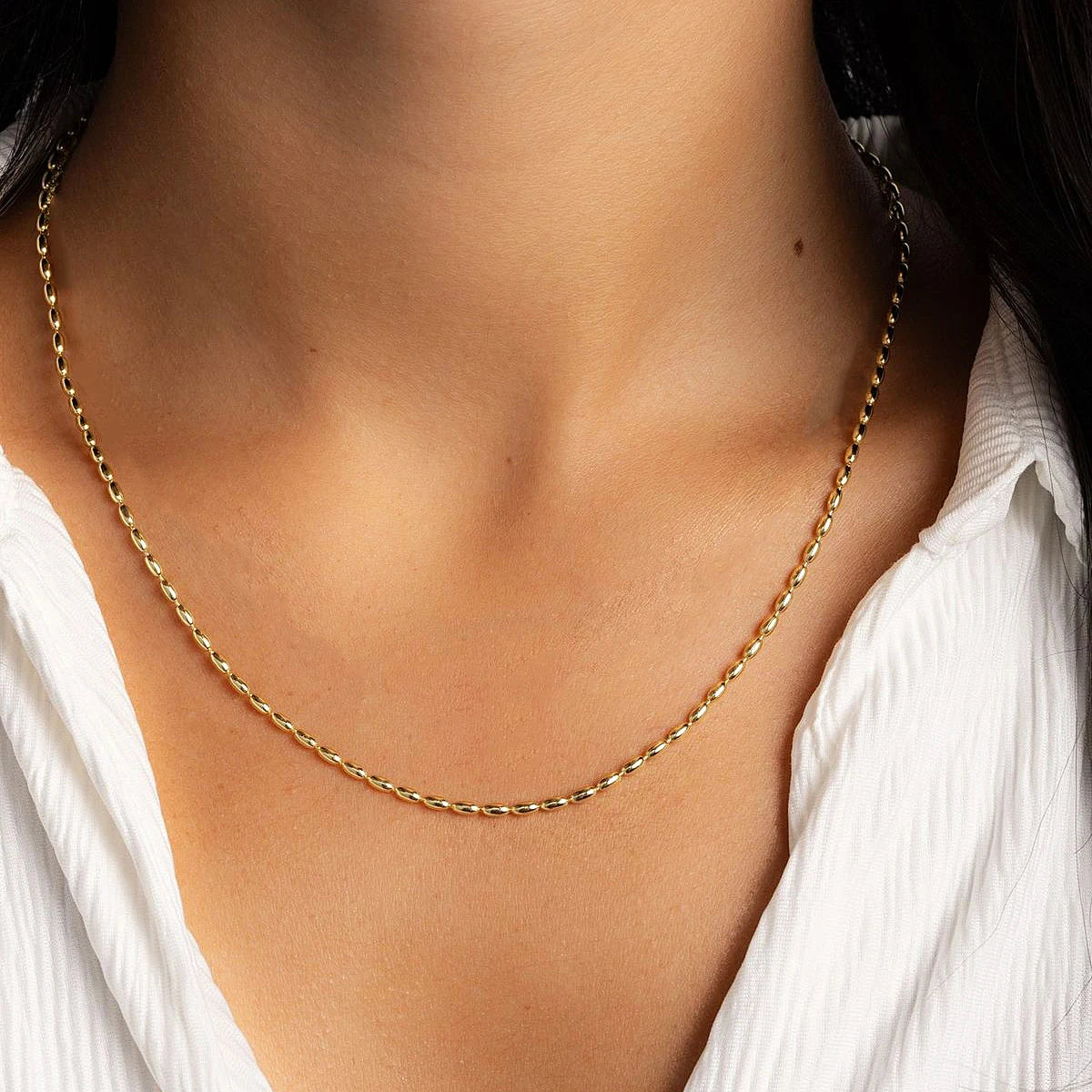 HOVANCI Ins Popular Dainty Gold Plated Olive Bead Chain Choker Necklace 18k Gold Plated Stainless Steel Fashion Jewelry