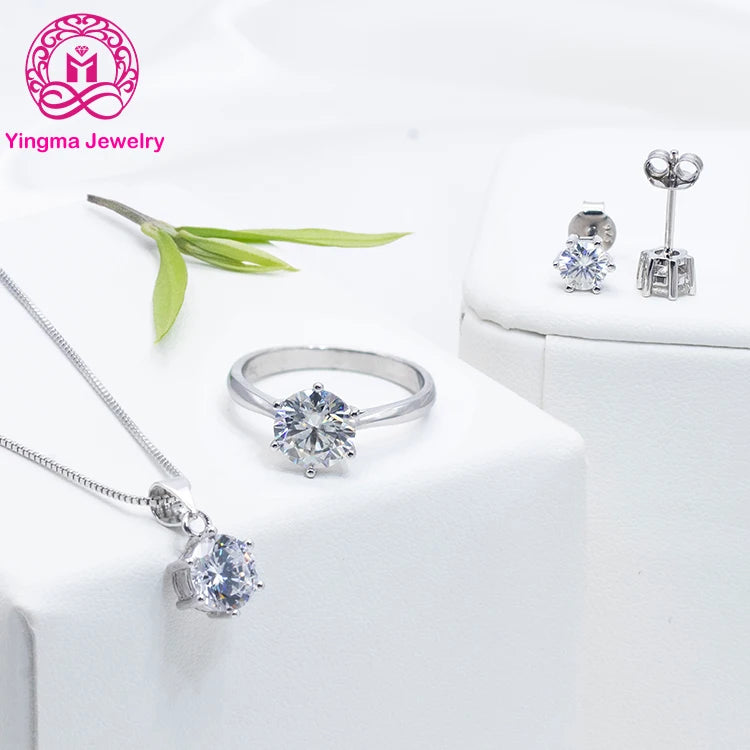 New Arrival 2ct  Silver Jewelry Moissanite VVS White High Quality Round Prongs Setting Moissanite Jewelry  for Women