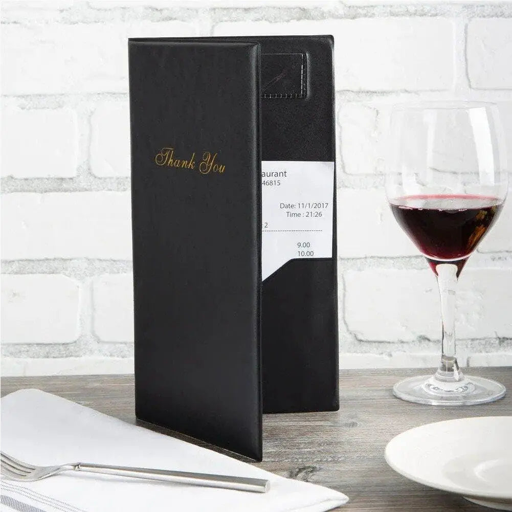 Restaurant Leather Check Presenters Quick Shipping Guest Check Card Holder PVC Bill Holder with Gold Thank You Imprint
