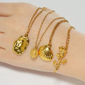 Fashion Stainless Steel 18k Gold Plated Hypoallergenic Non Tarnish Waterproof Shell Flower Durian Necklace Jewelry Women
