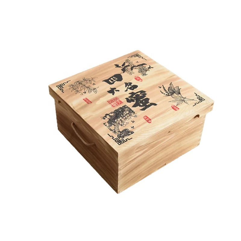 Handmade Japanese Style Square Pine Wooden Honey Jar Storage Box with Lid for Food Cake Gift Storage