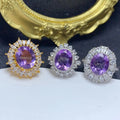 New Design 925 Sterling Silver 18K Gold Plated Oval Cut Natural Amethyst Big Stone Crystal Rings for Women