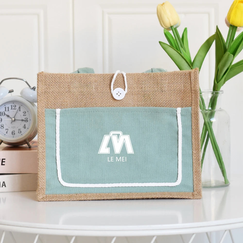 Waterproof Burlap Gift Tote Bags with Handles Custom Jute Tote Bags for Wedding Natural Jute Tote Bags Customized With Logo