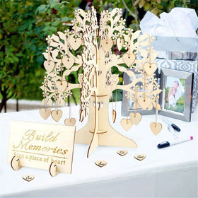 100 Pcs Hearts Unique Ornaments Wedding Guest Book Alternative Signature 3D Wooden Wedding Wishing Tree Guest Book