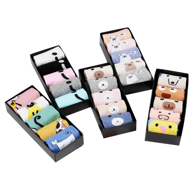 5pairs/box Cheap Promotional Wholesale Cute Happy Face Short Socks Summer Casual Low Cut Socks Set for Women