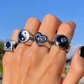 New Arrival Hip Hop Styles Yin and Yang Smiling Face Heart Ring Ring