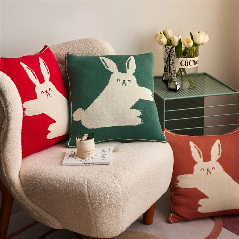 TTT Cotton Cute Rabbit Home Decor 100% Cotton Knitted Throw Pillow Cover Cotton Cushion Cover Wholesale Sofa