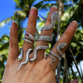 4Pcs/Set Exaggerated Snake Ring Sets Women Men Onyx Crystal Open Adjustable Animal Silver Color Finger Ring Set Anillo