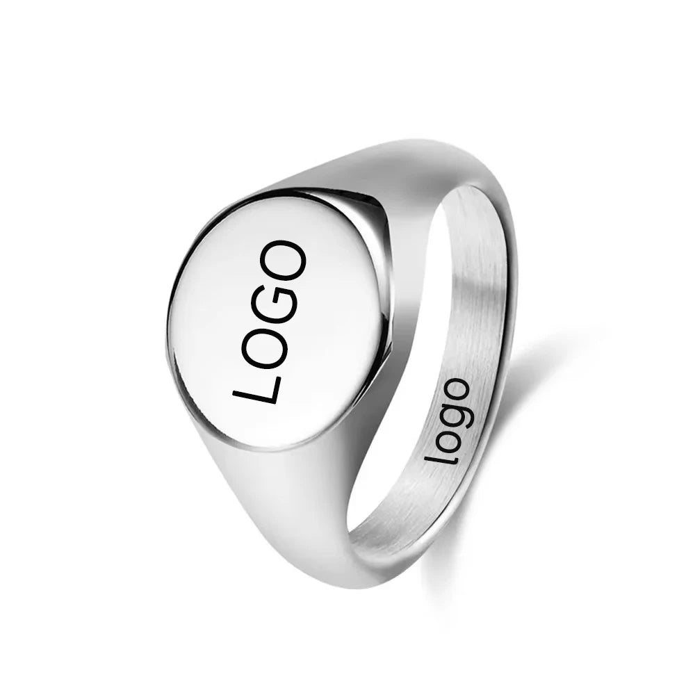 ShuoyeW 15mm Simple Stainless Steel Ring Silver Gold Black Round Glossy Seal Mirror Face Basic Stainless Steel Ring Finger Ring