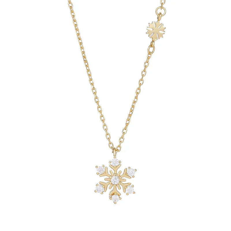 Silver 925 Statement Necklace Fine Pendant Necklaces Christmas Snow Flower Zircon Gold Plated Fashion Necklaces for Women Girls