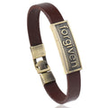 Simple Genuine Leather Bangle Forgiven Letter Vintage Leather Easy Hook Cuff Bracelets for Men