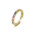Fine Jewelry 925 Sterling Silver Gold Plated Rainbow Colorful Zircon Diamond Adjustable Stackable Rings YF3183