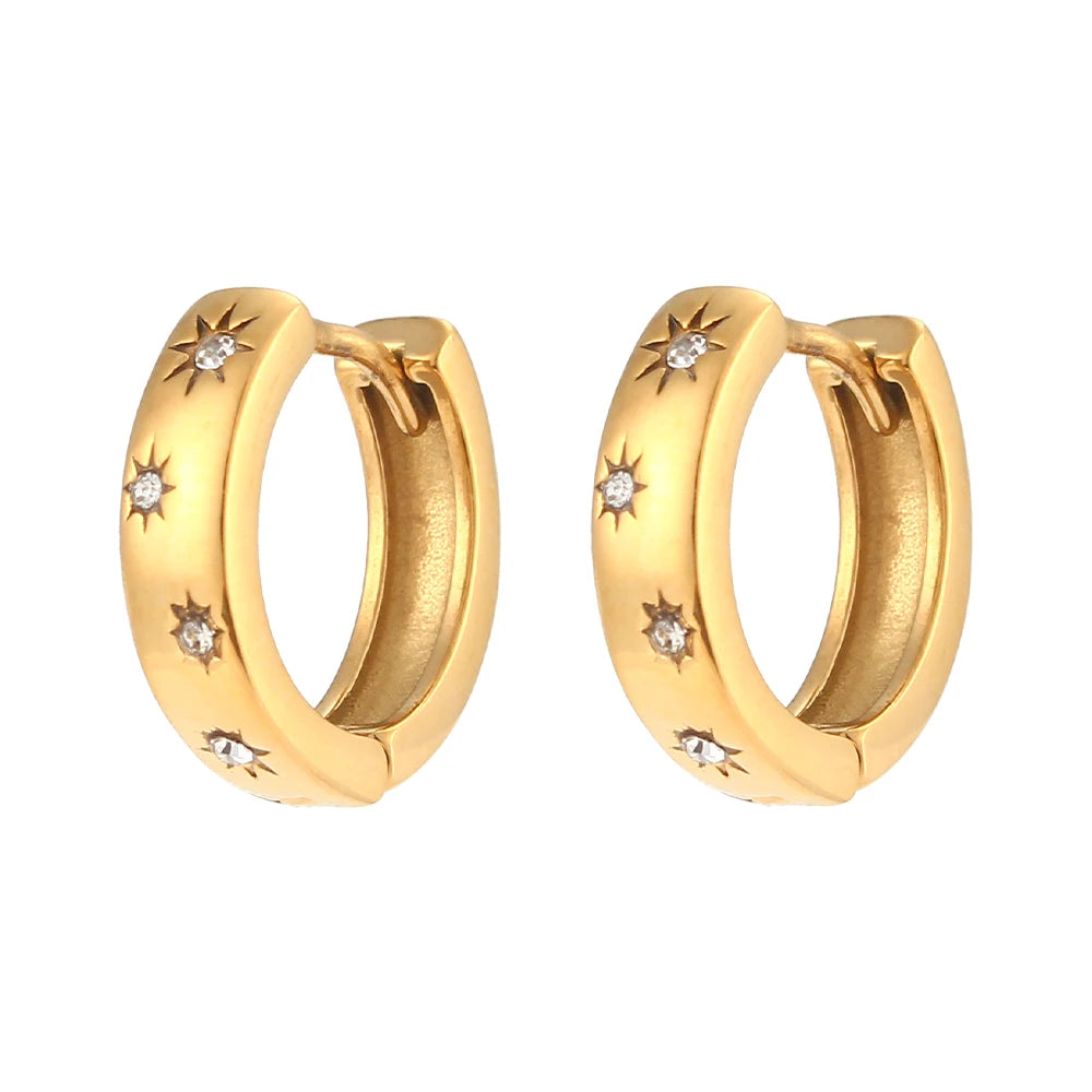 Trendy Statement Hoop Earring Jewelry Gold Plated Stainless Steel Chunky Star Zircon Hoop Earrings