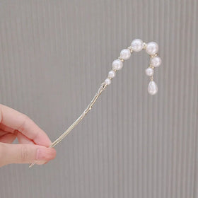 Chinese Style Retro Elegant Imitation Pearl Hairpin Chopsticks Metal Hair Sticks Pan Hair Hairpin Headwear Hair Clip