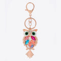 Luxury Rose Gold Metal Owl Shape Keychain Crystal Rhinestone Car Key Chains Bag Charm Owl Key Ring Women Girls Gift Owl Keychain