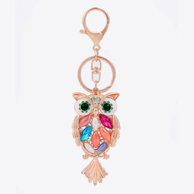 Luxury Rose Gold Metal Owl Shape Keychain Crystal Rhinestone Car Key Chains Bag Charm Owl Key Ring Women Girls Gift Owl Keychain