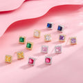 SP Fine Jewelry S925 Colorful Square Cubic Zirconia 925 Sterling Silver Stud Earrings