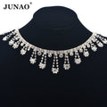 JUNAO 1 Yard Clear Rhinestones Fringe Rhinestone Chain Roll Bracelet Rhinestones Chain Sewing on Clothes Jewelry