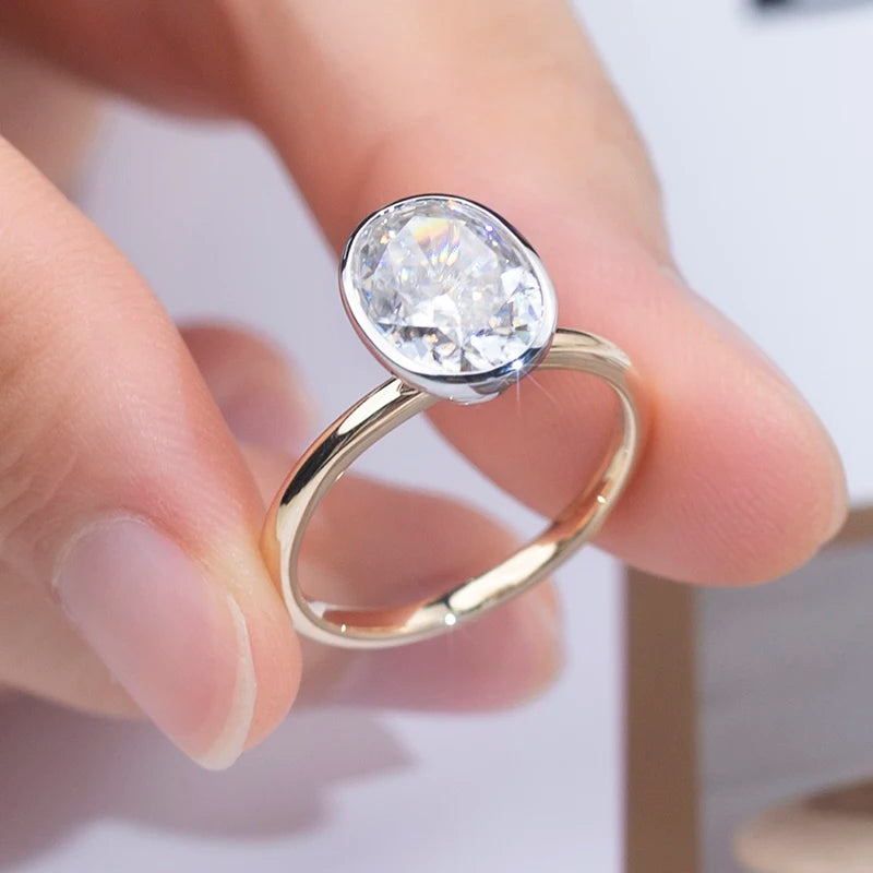 Messi Jewelry MSR-1296 14K Solid Gold Jewelry 3ct Oval Moissanite Ring Engagement Ring