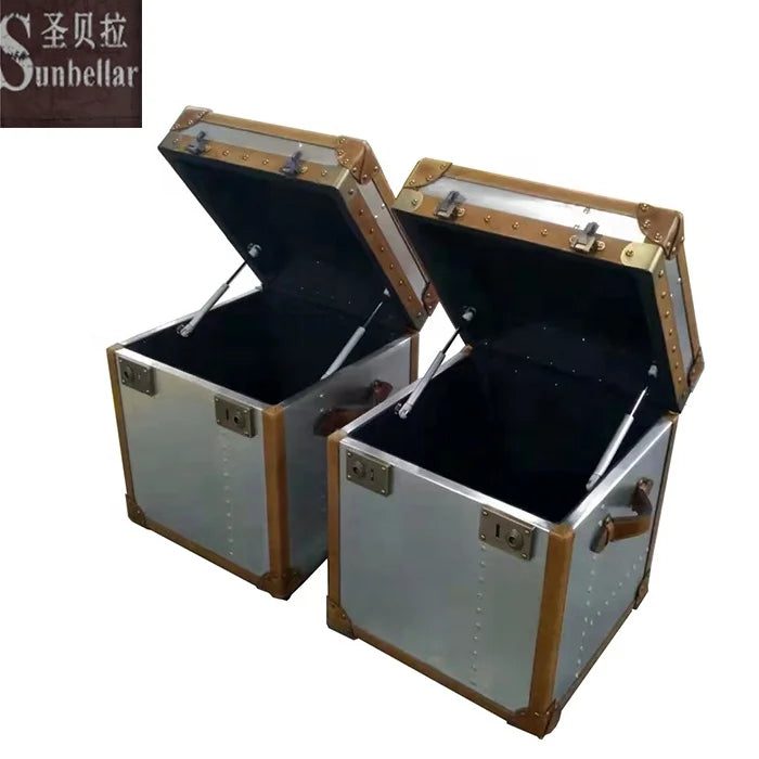 Handmade Antique Aluminium Trunk Cabinet Industrial Aviation Design for Home Furniture for Living Room Home Bar Bedroom
