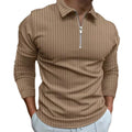 RNSHANGER New Men's Spring Solid Color Leisure Sports Polo Shirt Casual Zipper Striped Long Sleeve Turn-down Collar Polo Shirts