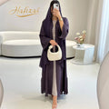 Hafizah 2026 Dubai Luxury Purple Scallop Edge Muslim Open Abaya With Hijab