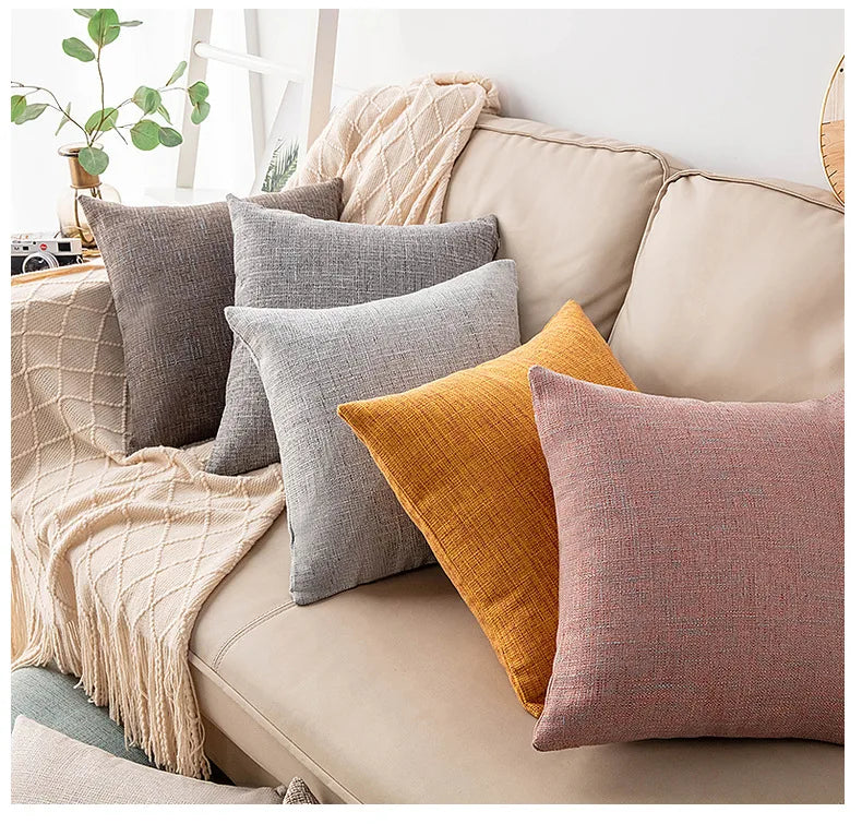 Solid Color Linen Throw Decorative Pillow Case18x18 Inch Square Cushion Cover