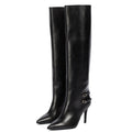 Black Knee High Tube Boots for Women High Heel Tall Long Boot Ladies Winter Shoes 2021