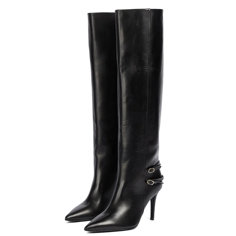 Black Knee High Tube Boots for Women High Heel Tall Long Boot Ladies Winter Shoes 2021