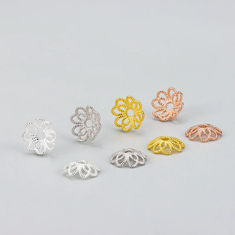 100% 925 Silver Beads Cap Hollow Flower Bead Caps Sterling Silver DIY Jewelry Accessories Bead Caps