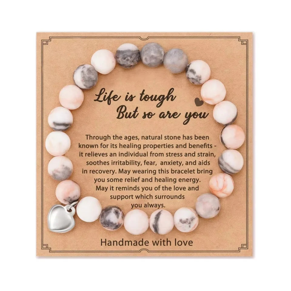 Risingmoon 1pc/card 8mm Crystal Stone Bracelet Healing Gemstone Bead Bracelet Pendant Charms Bracelets Idea Gift for Girls