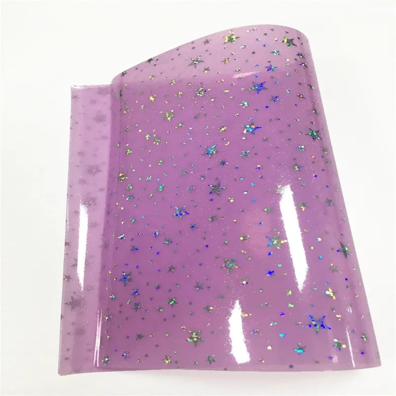 Sample for Free Holographic Starry Foiled Pastel Pvc Glitter Transparent Color Faux Leather for Cosmetic Bags
