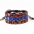 Renting Jewelry Making Custom Square Shaped Natural Gemstone Tiger Eye Lapis Lazuli Stone Woven Beaded Friendship Bracelet Men