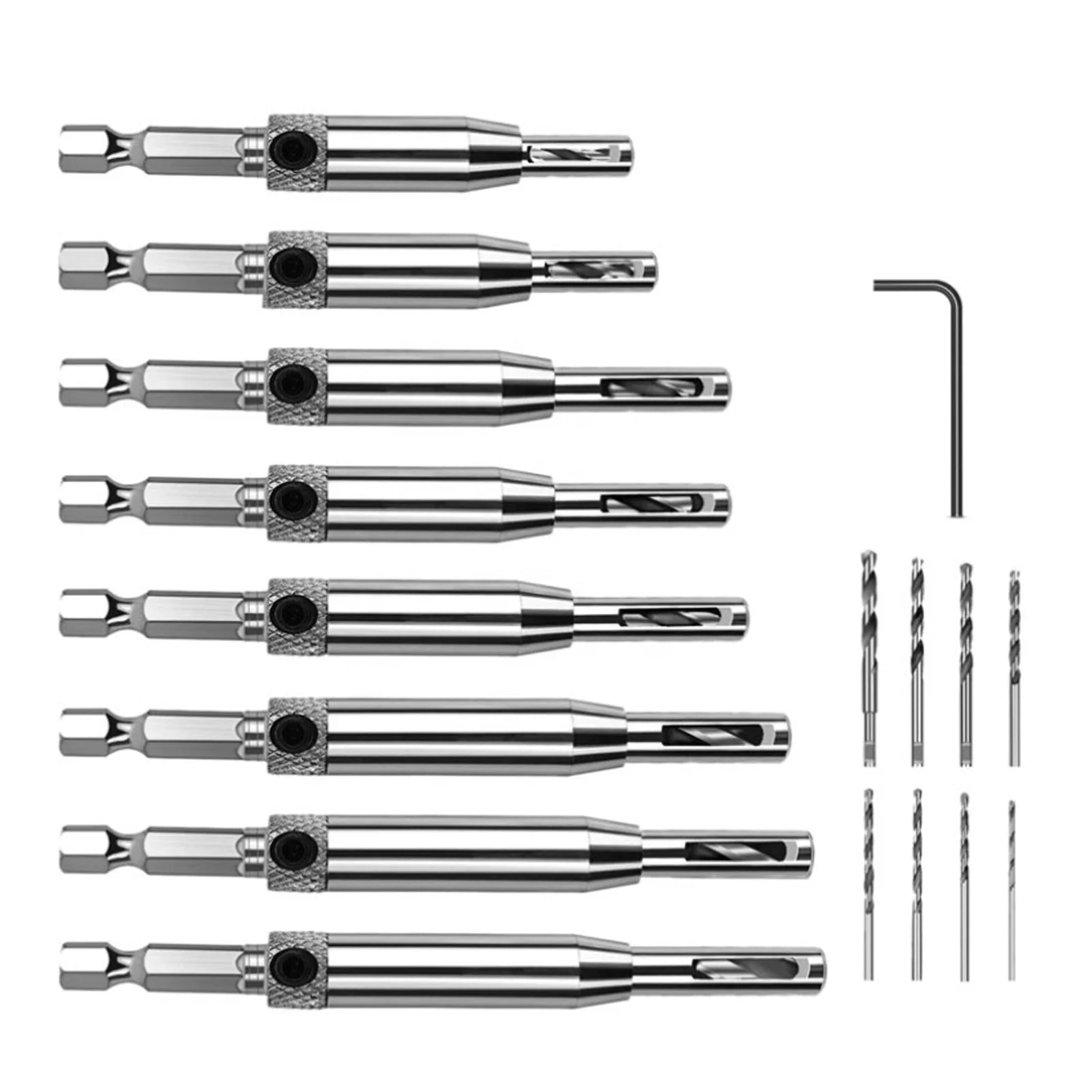 16pcs High Speed Steel Self-Centering Drill Bit Set with 1 Hex Key Replacement Drill Bits for Woodworking Window Door Hinges
