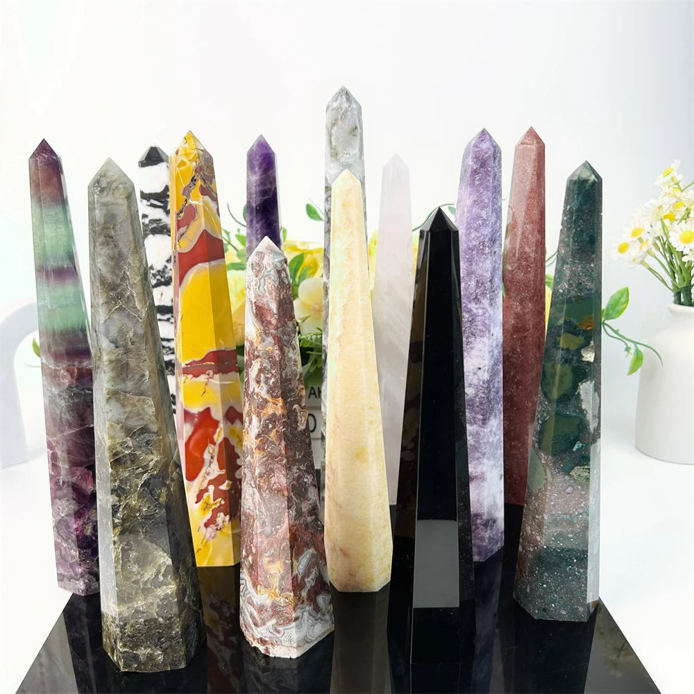 Wholesale Crystals Healing Stones Mixed Material Large Size Tower Crystal Rose Quartz Point Wand Tower for Decorations