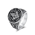 Wholesale Freemasonry G Brotherhood Gold Plated Stainless Steel Men's Ring Zircon Inlay Black Antique Masonic Ring